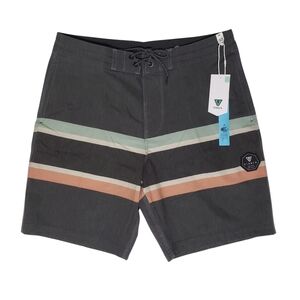 Vissla Cheater Five Boardshorts Men 32 Black Stripes 18.5” Vacation NWT